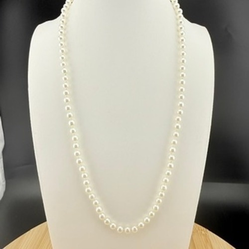 Vintage Necklace Hand Knotted Cream Glass Faux Pearl Fishhook Clasp Old Money